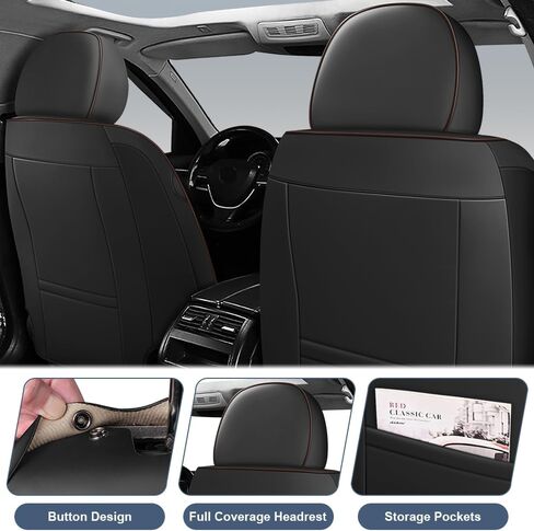 أغطية مقاعد السيارة لسيارة Honda Ridgeline 2006-2026، أغطية مقاعد من جلد نابا بتغطية كاملة مع دعم أسفل الظهر، مقاومة للماء ومضادة للخدش طوال الموسم (مجموعة كاملة، أسود-أحمر) in Kuwait