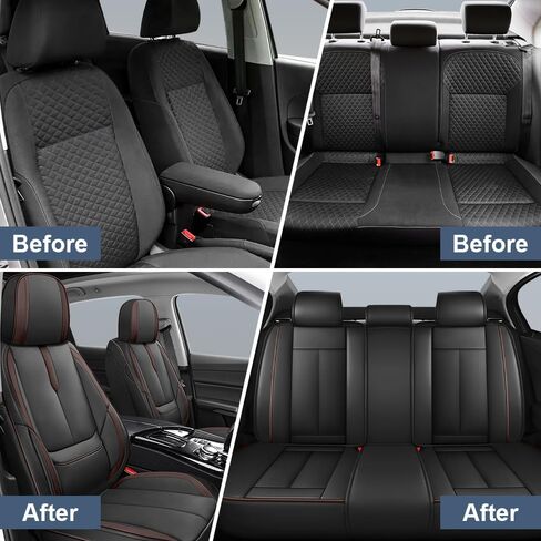 أغطية مقاعد السيارة لسيارة Honda Ridgeline 2006-2026، أغطية مقاعد من جلد نابا بتغطية كاملة مع دعم أسفل الظهر، مقاومة للماء ومضادة للخدش طوال الموسم (مجموعة كاملة، أسود-أحمر) in Kuwait