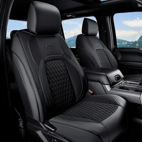 أغطية مقاعد أمامية Coverado مخصصة لسيارة Chevy Silverado/GMC Sierra 2007-2025 1500، 2015-2025 2500HD 3500HD طاقم/كابينة مزدوجة/ممتدة - جلد صناعي مقاوم للماء (أسود) in Kuwait