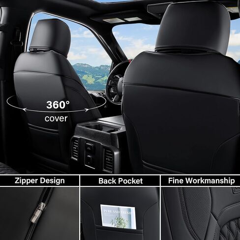 أغطية مقاعد أمامية Coverado مخصصة لسيارة Chevy Silverado/GMC Sierra 2007-2025 1500، 2015-2025 2500HD 3500HD طاقم/كابينة مزدوجة/ممتدة - جلد صناعي مقاوم للماء (أسود) in Kuwait