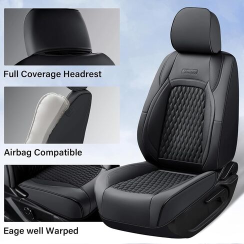أغطية مقاعد أمامية Coverado مخصصة لسيارة Chevy Silverado/GMC Sierra 2007-2025 1500، 2015-2025 2500HD 3500HD طاقم/كابينة مزدوجة/ممتدة - جلد صناعي مقاوم للماء (أسود) in Kuwait
