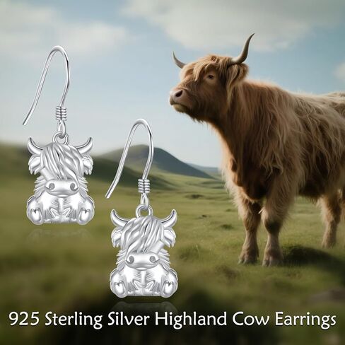 المرتفعات البقرة أقراط 925 الاسترليني الشظية المرتفعات البقرة لطيف استرخى القرط البقرة مجوهرات تحت عنوان هدايا للنساء in Kuwait