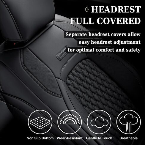 أغطية مقاعد أمامية Coverado مخصصة لسيارة Chevy Silverado/GMC Sierra 2007-2025 1500، 2015-2025 2500HD 3500HD طاقم/كابينة مزدوجة/ممتدة - جلد صناعي مقاوم للماء (أسود) in Kuwait