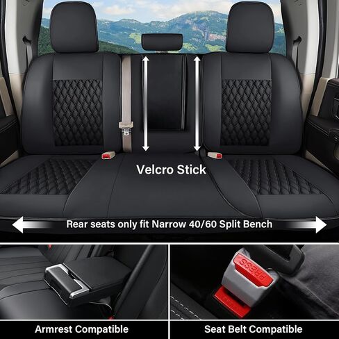 أغطية مقاعد أمامية Coverado مخصصة لسيارة Chevy Silverado/GMC Sierra 2007-2025 1500، 2015-2025 2500HD 3500HD طاقم/كابينة مزدوجة/ممتدة - جلد صناعي مقاوم للماء (أسود) in Kuwait