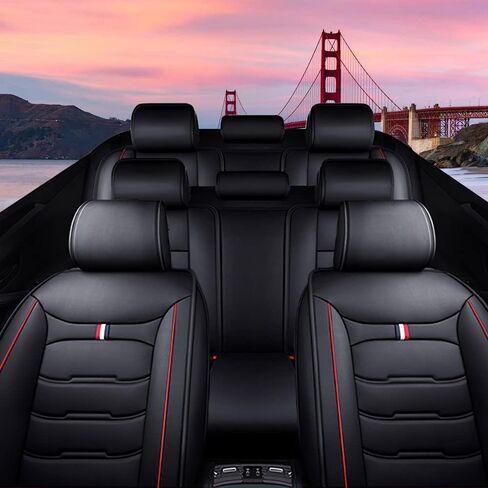 Car Seat Cover 8 Seats for GMC Yukon 2000-2025, Waterproof Durable Premium Leather Car Seat Protector, Comfortable Anti-Slip Stylish Sport Seat Cover(8 Seats Luxury,Black Red) in Saudi Arabia