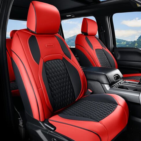 أغطية مقاعد أمامية Coverado مخصصة لسيارة Chevy Silverado/GMC Sierra 2007-2025 1500، 2015-2025 2500HD 3500HD طاقم/كابينة مزدوجة/ممتدة - جلد صناعي مقاوم للماء (أسود) in Kuwait