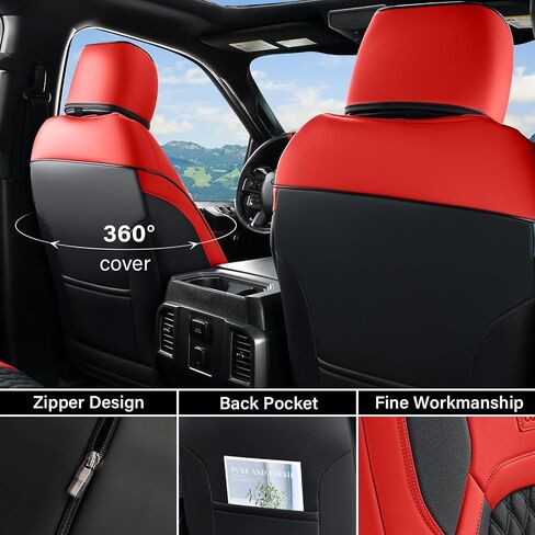 أغطية مقاعد أمامية Coverado مخصصة لسيارة Chevy Silverado/GMC Sierra 2007-2025 1500، 2015-2025 2500HD 3500HD طاقم/كابينة مزدوجة/ممتدة - جلد صناعي مقاوم للماء (أسود) in Kuwait