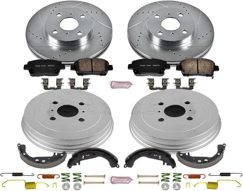 Power Stop K15199DK وسادات فرامل أمامية وخلفية Z23 من ألياف الكربون مع مجموعة براميل الفرامل المحفورة والمشقوقة لـ Scion xA 2004-2006، Scion xB 2004-2006 [نموذج محدد] in Saudi Arabia