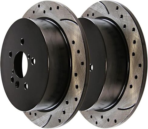 AutoShack Front & Rear Drilled & Slotted Brake Rotors Ceramic Brake Pads | Replacement for 2004-2010 Toyota Sienna 3.3L 3.5L V6 AWD FWD | E-Coated | 12-PC Brake Kit | ShadowGuard in Saudi Arabia
