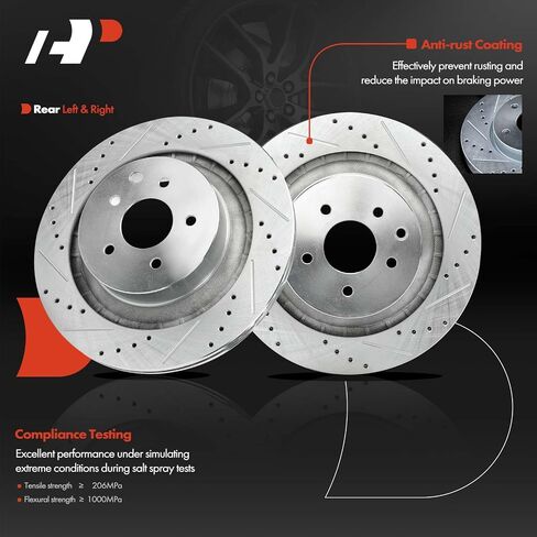 A-Premium 13.78 inch (350mm) Rear Drilled and Slotted Disc Brake Rotors + Ceramic Pads Kit Compatible with Select Nissan and Infiniti Models - 370Z 2009-2020, Z 2023, G37 2008-2013, Q60, 6-PC Set in Saudi Arabia