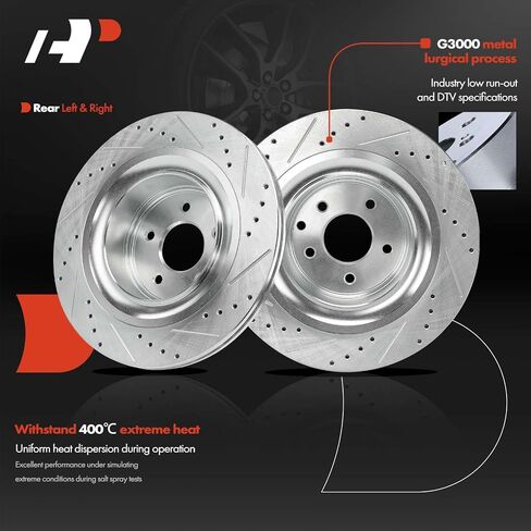 A-Premium 13.78 inch (350mm) Rear Drilled and Slotted Disc Brake Rotors + Ceramic Pads Kit Compatible with Select Nissan and Infiniti Models - 370Z 2009-2020, Z 2023, G37 2008-2013, Q60, 6-PC Set in Saudi Arabia