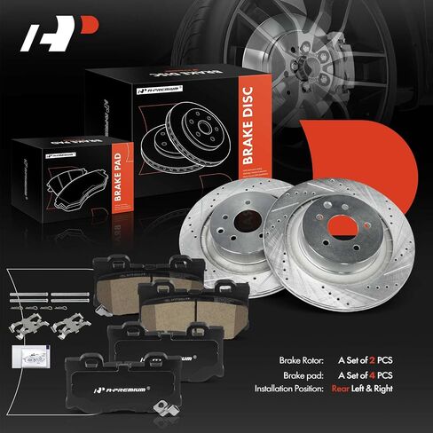 A-Premium 13.78 inch (350mm) Rear Drilled and Slotted Disc Brake Rotors + Ceramic Pads Kit Compatible with Select Nissan and Infiniti Models - 370Z 2009-2020, Z 2023, G37 2008-2013, Q60, 6-PC Set in Saudi Arabia