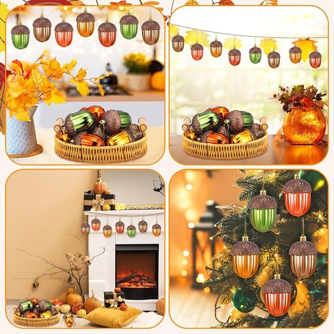 24 قطعة من زخارف عيد الشكر الخريفية لشجرة البلوط المعلقة، زينة ملونة من البلاستيك البلوط الخريف لعيد الشكر لشجرة صغيرة منزلية، ديكور حفلات الحصاد الداخلي in Kuwait
