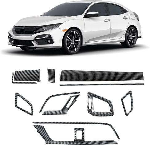 23 Pcs Carbon Fiber Console Center Dashboard Cover, Gear Shift Panel Trim, Steering Wheel Trims, Door Side Panel Cover Trim Compatible with Honda Civic 10th Gen 2016-2021 in Saudi Arabia