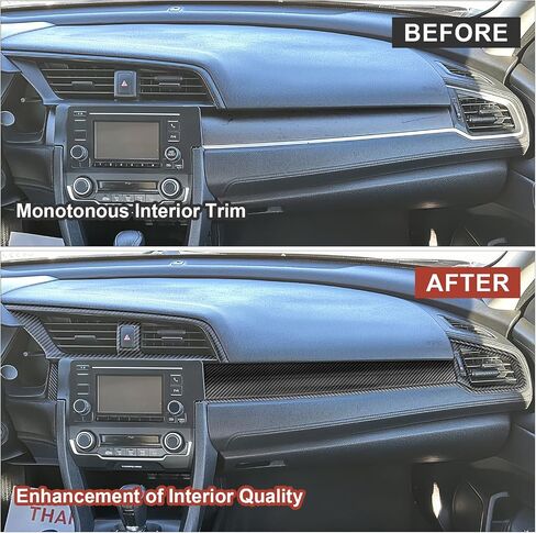 23 Pcs Carbon Fiber Console Center Dashboard Cover, Gear Shift Panel Trim, Steering Wheel Trims, Door Side Panel Cover Trim Compatible with Honda Civic 10th Gen 2016-2021 in Saudi Arabia