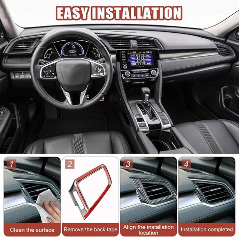 23 Pcs Carbon Fiber Console Center Dashboard Cover, Gear Shift Panel Trim, Steering Wheel Trims, Door Side Panel Cover Trim Compatible with Honda Civic 10th Gen 2016-2021 in Saudi Arabia