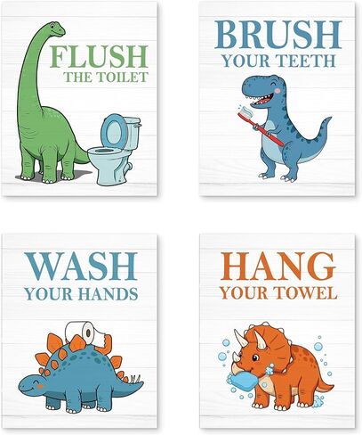 PUHEI Kids Construction ديناصور جدار ديكور يطبع مجموعة من 4، ديناصور الفصول الدراسية ديكور غرفة اللعب، دينو البناء ملصقات الحائط ديكورات للأطفال الأولاد ملصق يطبع (8x10 بوصة غير مؤطرة) in Kuwait