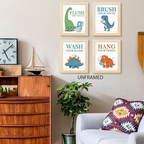 PUHEI Kids Construction ديناصور جدار ديكور يطبع مجموعة من 4، ديناصور الفصول الدراسية ديكور غرفة اللعب، دينو البناء ملصقات الحائط ديكورات للأطفال الأولاد ملصق يطبع (8x10 بوصة غير مؤطرة) in Kuwait