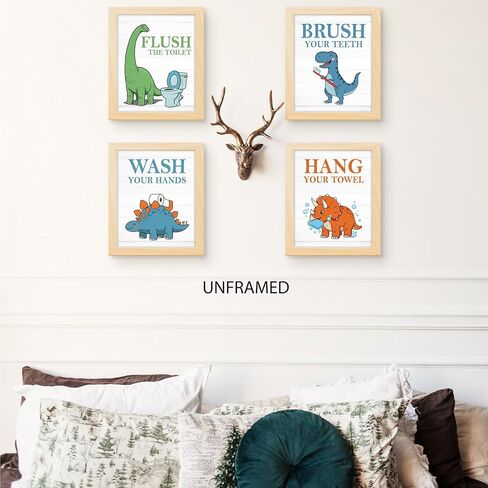 PUHEI Kids Construction ديناصور جدار ديكور يطبع مجموعة من 4، ديناصور الفصول الدراسية ديكور غرفة اللعب، دينو البناء ملصقات الحائط ديكورات للأطفال الأولاد ملصق يطبع (8x10 بوصة غير مؤطرة) in Kuwait