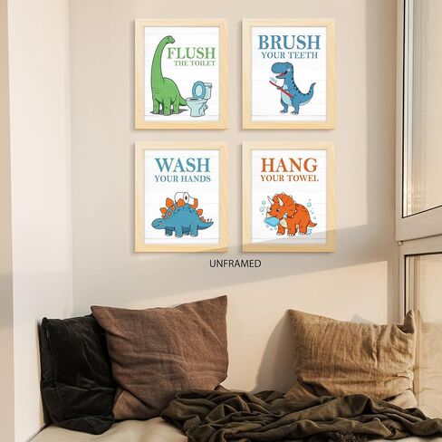 PUHEI Kids Construction ديناصور جدار ديكور يطبع مجموعة من 4، ديناصور الفصول الدراسية ديكور غرفة اللعب، دينو البناء ملصقات الحائط ديكورات للأطفال الأولاد ملصق يطبع (8x10 بوصة غير مؤطرة) in Kuwait