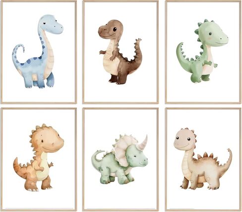 ELESFEK 6Pcs Dinosaur Nursery Wall Art Kids Room Canvas Poster Toddler Baby Watercolor Dino Wall Decor Dinosaur Painting Prints Cute Dino Pictures for Nursery Bedroom Boy Playroom Unframed in Saudi Arabia
