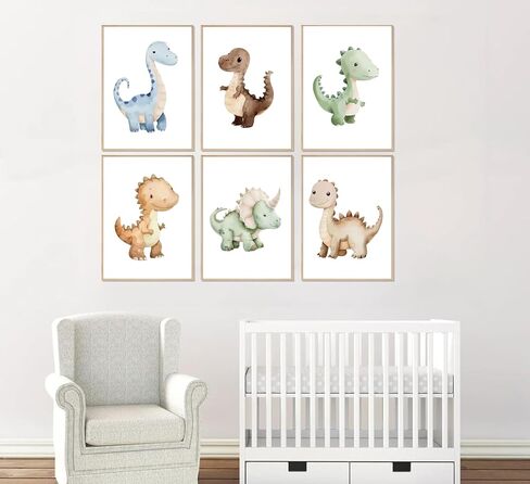 ELESFEK 6Pcs Dinosaur Nursery Wall Art Kids Room Canvas Poster Toddler Baby Watercolor Dino Wall Decor Dinosaur Painting Prints Cute Dino Pictures for Nursery Bedroom Boy Playroom Unframed in Saudi Arabia