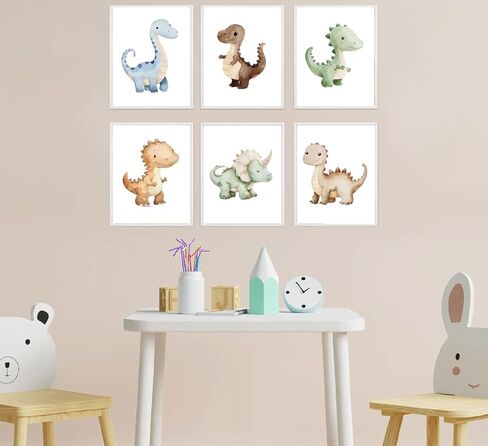 ELESFEK 6Pcs Dinosaur Nursery Wall Art Kids Room Canvas Poster Toddler Baby Watercolor Dino Wall Decor Dinosaur Painting Prints Cute Dino Pictures for Nursery Bedroom Boy Playroom Unframed in Saudi Arabia