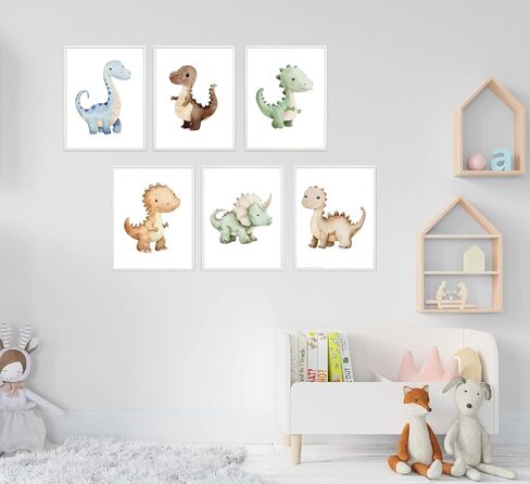 ELESFEK 6Pcs Dinosaur Nursery Wall Art Kids Room Canvas Poster Toddler Baby Watercolor Dino Wall Decor Dinosaur Painting Prints Cute Dino Pictures for Nursery Bedroom Boy Playroom Unframed in Saudi Arabia
