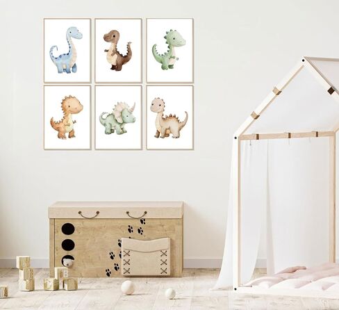 ELESFEK 6Pcs Dinosaur Nursery Wall Art Kids Room Canvas Poster Toddler Baby Watercolor Dino Wall Decor Dinosaur Painting Prints Cute Dino Pictures for Nursery Bedroom Boy Playroom Unframed in Saudi Arabia