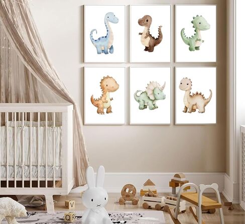 ELESFEK 6Pcs Dinosaur Nursery Wall Art Kids Room Canvas Poster Toddler Baby Watercolor Dino Wall Decor Dinosaur Painting Prints Cute Dino Pictures for Nursery Bedroom Boy Playroom Unframed in Saudi Arabia