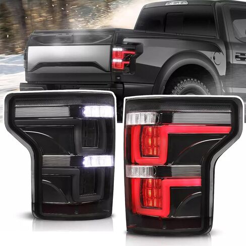أضواء خلفية لـ 2015-2017 Ford F-150 F150 Pickup مصابيح فرامل خلفية LED كاملة يسار + يمين، دخان أسود in Kuwait