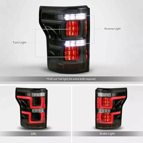 أضواء خلفية لـ 2015-2017 Ford F-150 F150 Pickup مصابيح فرامل خلفية LED كاملة يسار + يمين، دخان أسود in Kuwait