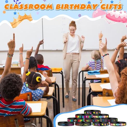 Cunno 30 Pcs Birthday Rubber Bracelets Colorful Silicone Stretch Wristbands Birthday Classroom Gifts for Kids Students Teacher Reward Back to School Birthday Party Favors Classroom Supplies (White) in Kuwait