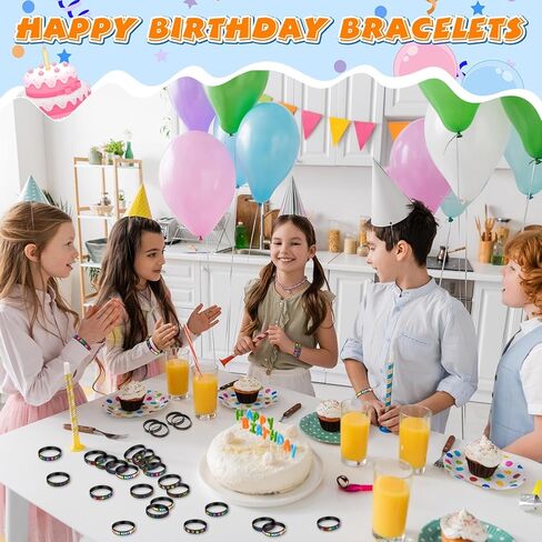 Cunno 30 Pcs Birthday Rubber Bracelets Colorful Silicone Stretch Wristbands Birthday Classroom Gifts for Kids Students Teacher Reward Back to School Birthday Party Favors Classroom Supplies (White) in Kuwait