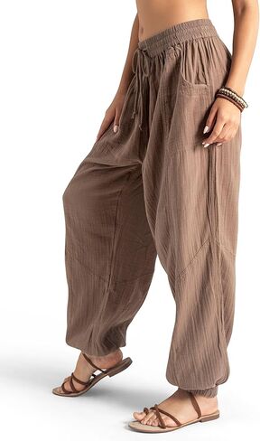 سراويل حريم قطنية بوهو للسيدات من Veshti Company - سراويل يوجا ناعمة - سراويل مناسبة برباط in Kuwait