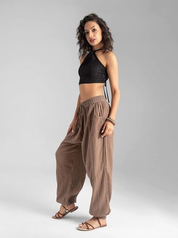 سراويل حريم قطنية بوهو للسيدات من Veshti Company - سراويل يوجا ناعمة - سراويل مناسبة برباط in Kuwait