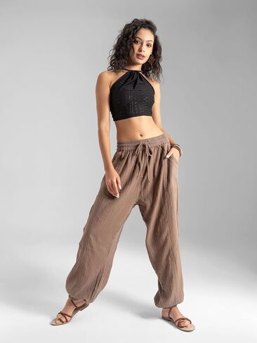 سراويل حريم قطنية بوهو للسيدات من Veshti Company - سراويل يوجا ناعمة - سراويل مناسبة برباط in Kuwait