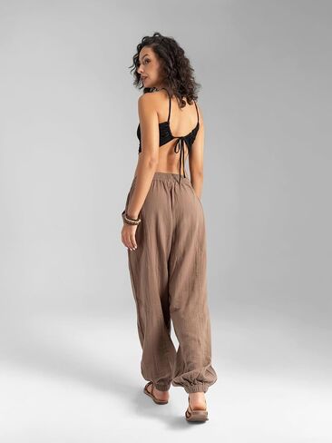 سراويل حريم قطنية بوهو للسيدات من Veshti Company - سراويل يوجا ناعمة - سراويل مناسبة برباط in Kuwait