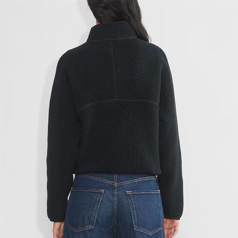 Women Pullover Sweatshirt Sherpa Cropped Fleece Jacket Half Zip Fuzzy Clothes Trendy Fall Jackets with Pockets in Saudi Arabia
