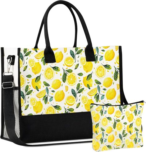 InnoBeta Lemon Gifts for Her Canvas Tote Bag with Top Zipper Closure and Shoulder Strap in Saudi Arabia