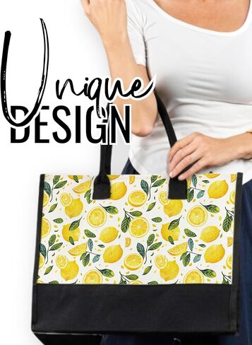 InnoBeta Lemon Gifts for Her Canvas Tote Bag with Top Zipper Closure and Shoulder Strap in Saudi Arabia