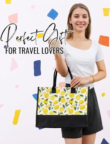 InnoBeta Lemon Gifts for Her Canvas Tote Bag with Top Zipper Closure and Shoulder Strap in Saudi Arabia