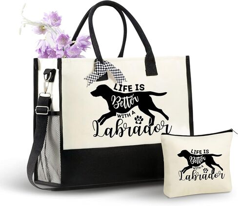 InnoBeta Labrador Retriever Gifts Canvas Tote Bag, Labrador Retriever Bag with Top Zipper Closure and Shoulder Strap for Birthday, Mother's Day, Christmas - Life Is Better in Saudi Arabia