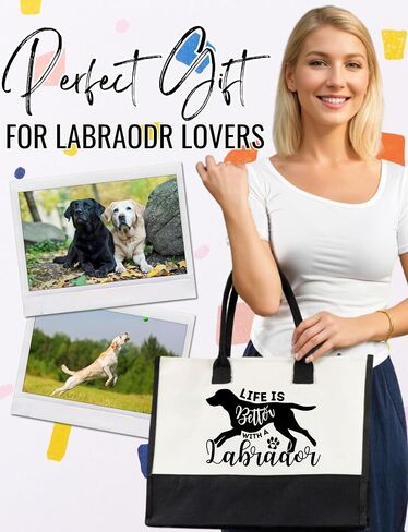 InnoBeta Labrador Retriever Gifts Canvas Tote Bag, Labrador Retriever Bag with Top Zipper Closure and Shoulder Strap for Birthday, Mother's Day, Christmas - Life Is Better in Saudi Arabia