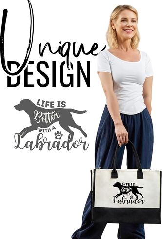 InnoBeta Labrador Retriever Gifts Canvas Tote Bag, Labrador Retriever Bag with Top Zipper Closure and Shoulder Strap for Birthday, Mother's Day, Christmas - Life Is Better in Saudi Arabia
