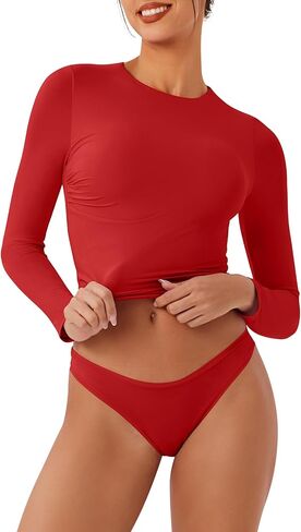 REORIA Women's Long Sleeve Crew Neck Double Layer Crop Top 2025 Fall/Winter Designer Collection in Saudi Arabia