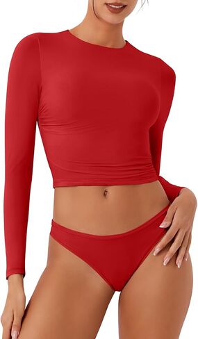 REORIA Women's Long Sleeve Crew Neck Double Layer Crop Top 2025 Fall/Winter Designer Collection in Saudi Arabia