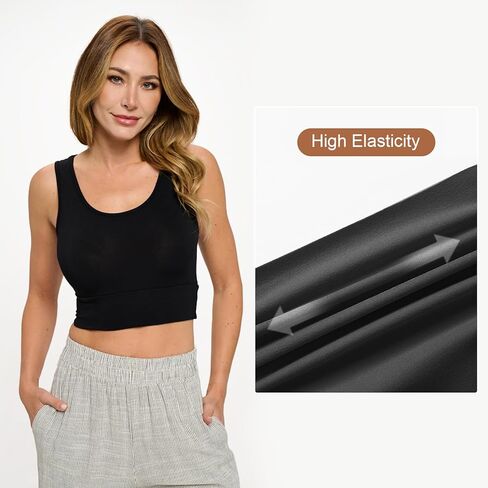 Women Crop Tank Tops, Sleeveless Double Lined Tank for Women, Viscose Made from Bamboo Top-Made in USA in Kuwait