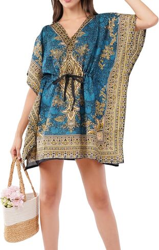 سترة نسائية قصيرة من Divine Threads بتصميم كيمونو قفطان بمقاس كبير من Dashiki Caftan ملابس صيفية للشاطئ in Kuwait