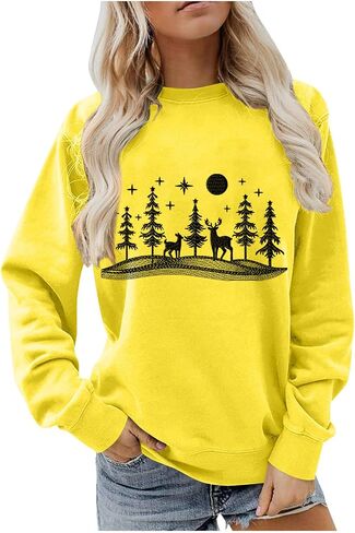 Christmas Sweatshirts for Women Cute Christmas Tree Print Xmas Pullover Shirt Crewneck Long Sleeve Winter Sweatshirt in Saudi Arabia